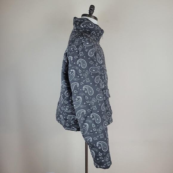 MNML Jacket Mens Large Black Bandana Paisley Quilted Puffer Zip Stand Collar - Picture 3 of 8